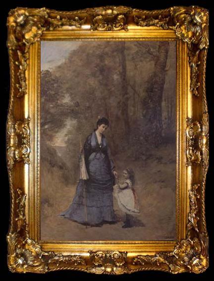 framed  Jean Baptiste Camille  Corot Madame Stumpf et sa fille (mk11), ta009-2